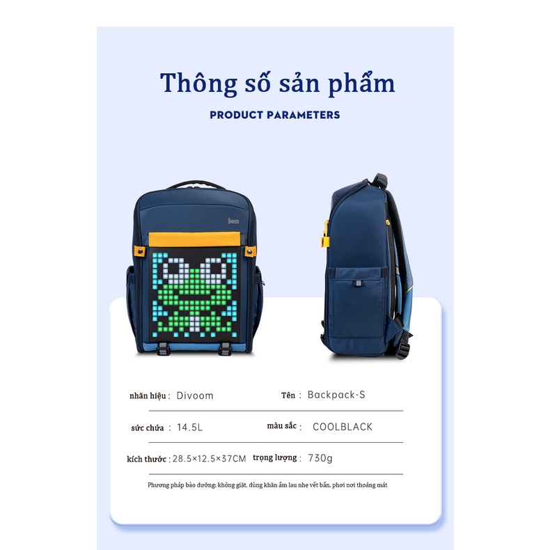 Divoom Backpack-s Pixel pixoo Ba lô nhẹ dung lượng lớn để bảo vệ trẻ nhỏ laptop balo divoom túi balo nam cặp