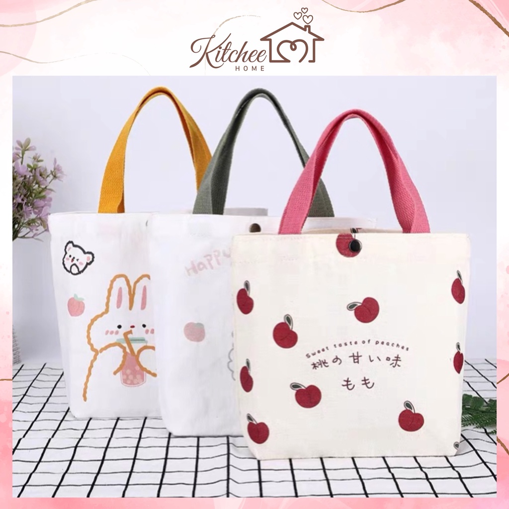 Túi Xách Tay Canvas, Túi Vải Mini Hình Quả Đào Phong Cách Hàn Quốc Dễ Thương