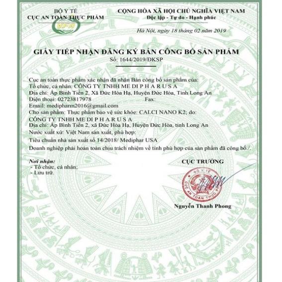 Calci Nano K2 – Bổ sung canxi, vitamin D, K2 cho bà bầu và phát triển chiều cao cho trẻ (Hộp 100 viên)