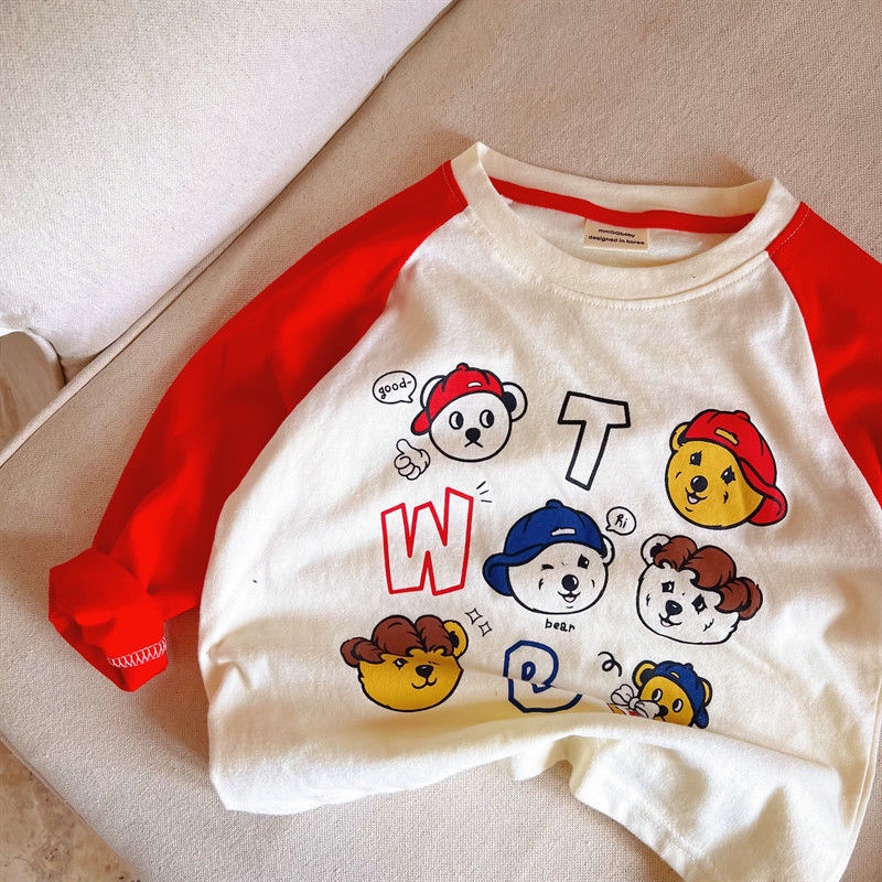 [Babycat] Hàng Có Sẵn Áo Thun Cotton Nguyên Chất Tay Dài Dáng Rộng Phong Cách Hàn Quốc Nhật Bản Mới Cho Bé Trai Bé Gái