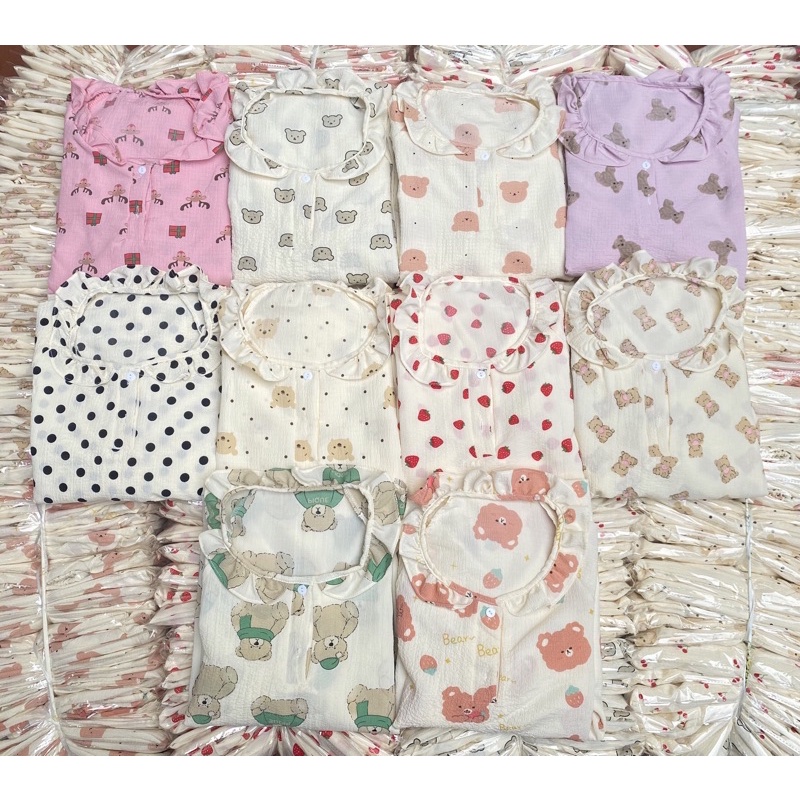 Set đồ ngủ viền bèo chất đũi xốp họa tiết xinh xắn đáng yêu hộ quần áo ngủ dài tay mùa thu đông phong cách Hàn Quốc | BigBuy360 - bigbuy360.vn