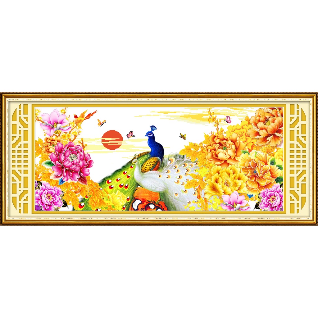 Tranh thêu chữ thập Phu thê viên mãn H2056-160x72cm - MH2055 (121*55) cm -  tranh chưa thêu