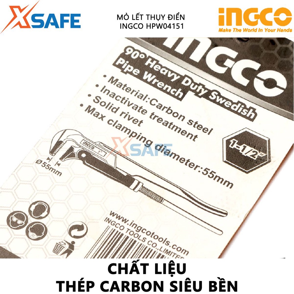 Mỏ lết Thụy Điển INGCO Mỏ lết 90 độ 3 kích thước, chất liệu thép carbon, khả năng bám giữ chắc chắn - Chính hãng [XSAFE]