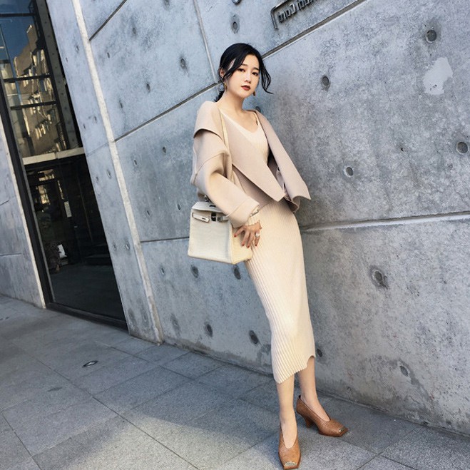 Đầm dệt kim dáng dài cổ chữ v thời trang cá tính xinh xắn cho nữ | BigBuy360 - bigbuy360.vn