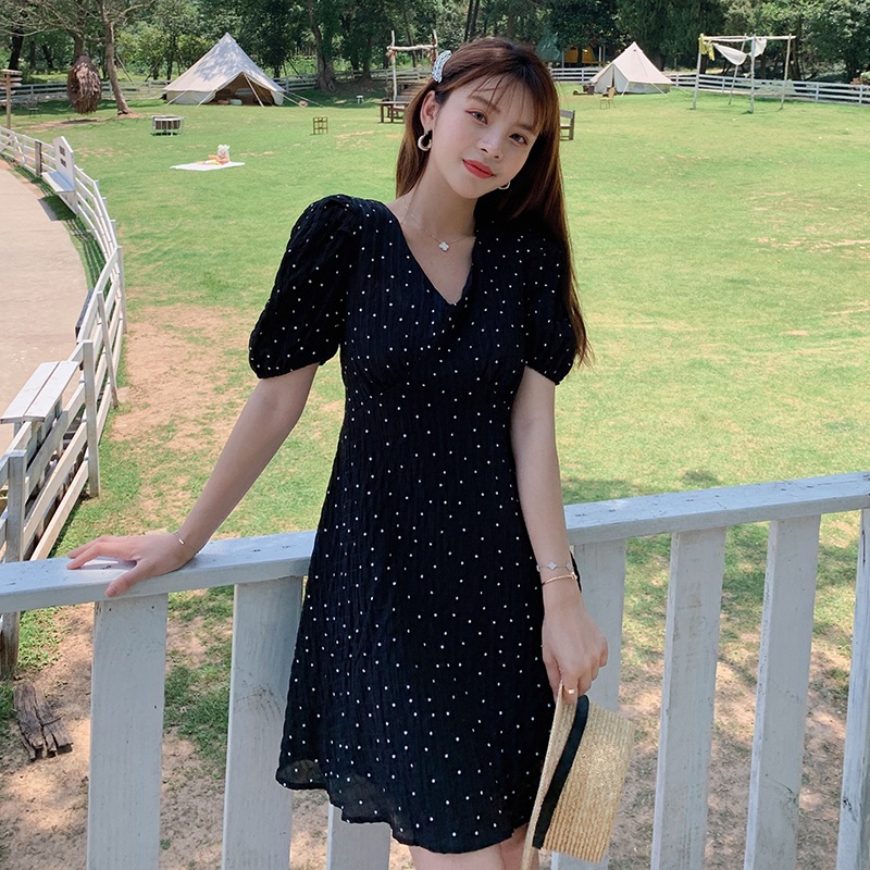 Đầm Cổ Chữ V Họa Tiết Chấm Bi 44932