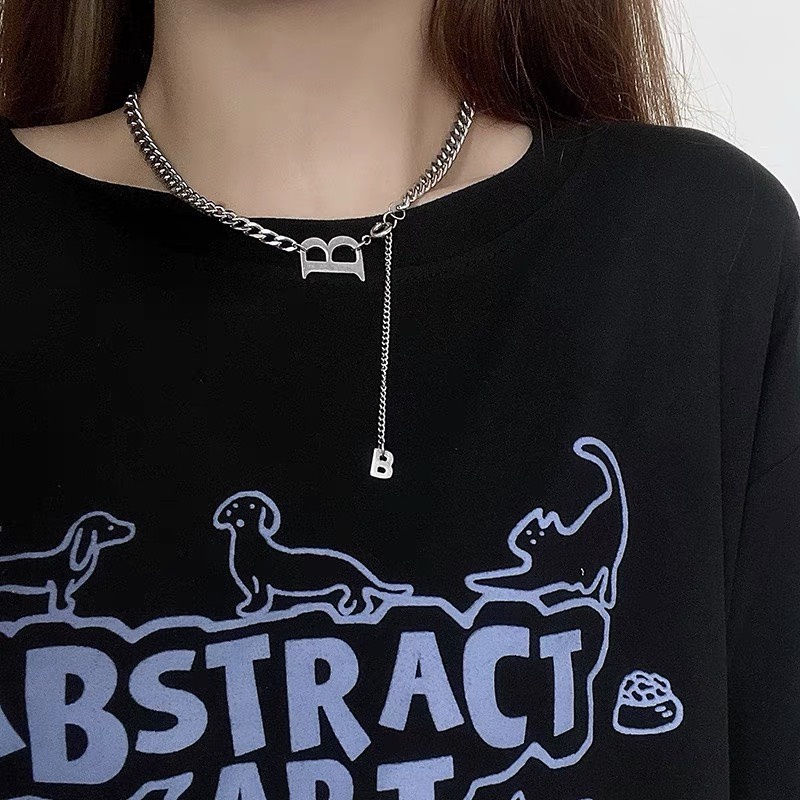 Choker nữ chữ &quot; B&quot; Dây chuyền thép Titan không gỉ Hiphop Cuban