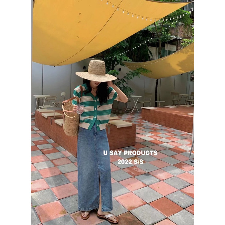 Áo Cardigan Ngắn Tay Họa Tiết Kẻ Sọc Thời Trang Mùa Hè Cho Nữ