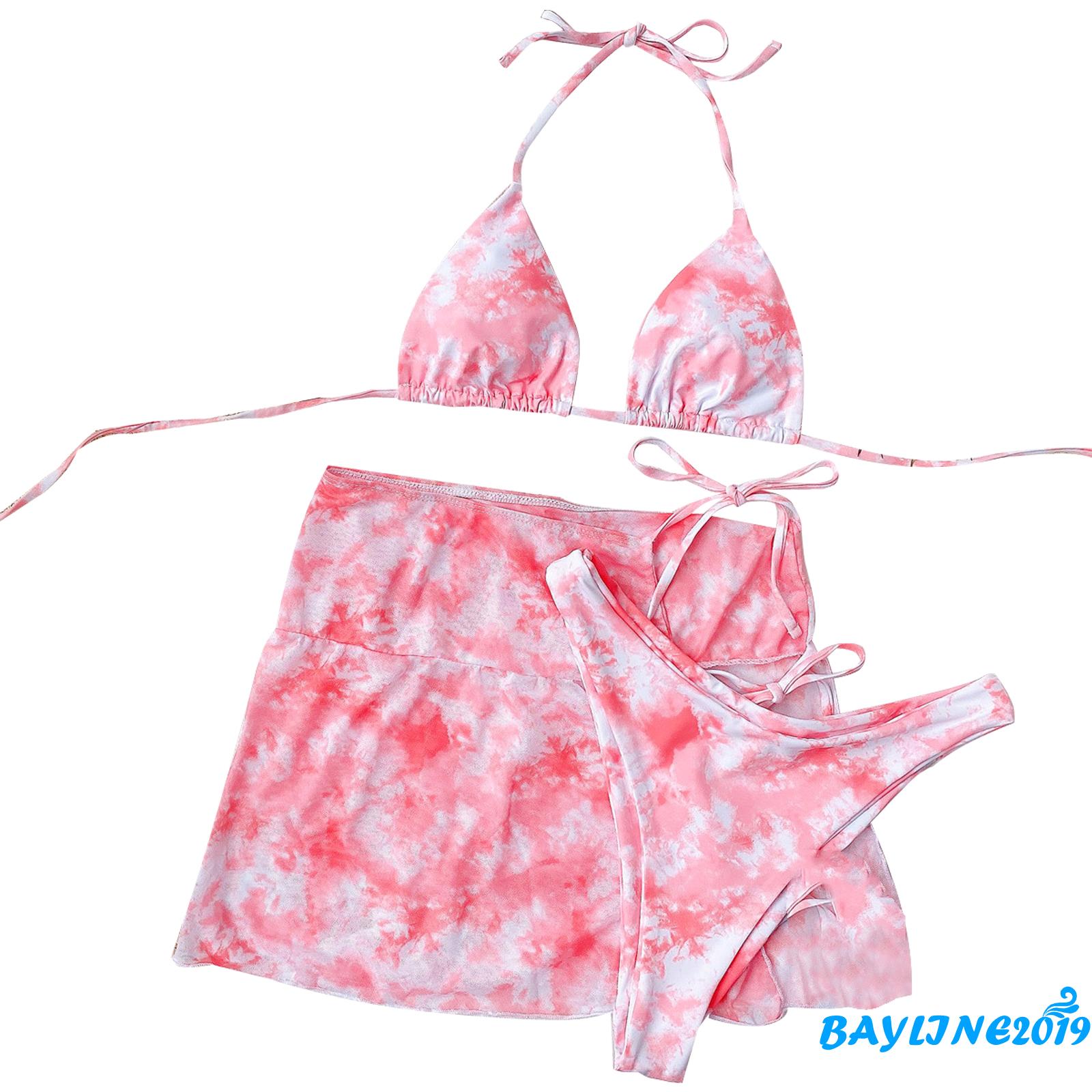 Set bikini 3 mảnh thiết kế kiểu buộc dây họa tiết màu nhuộm thời trang quyến rũ cho nữ | BigBuy360 - bigbuy360.vn