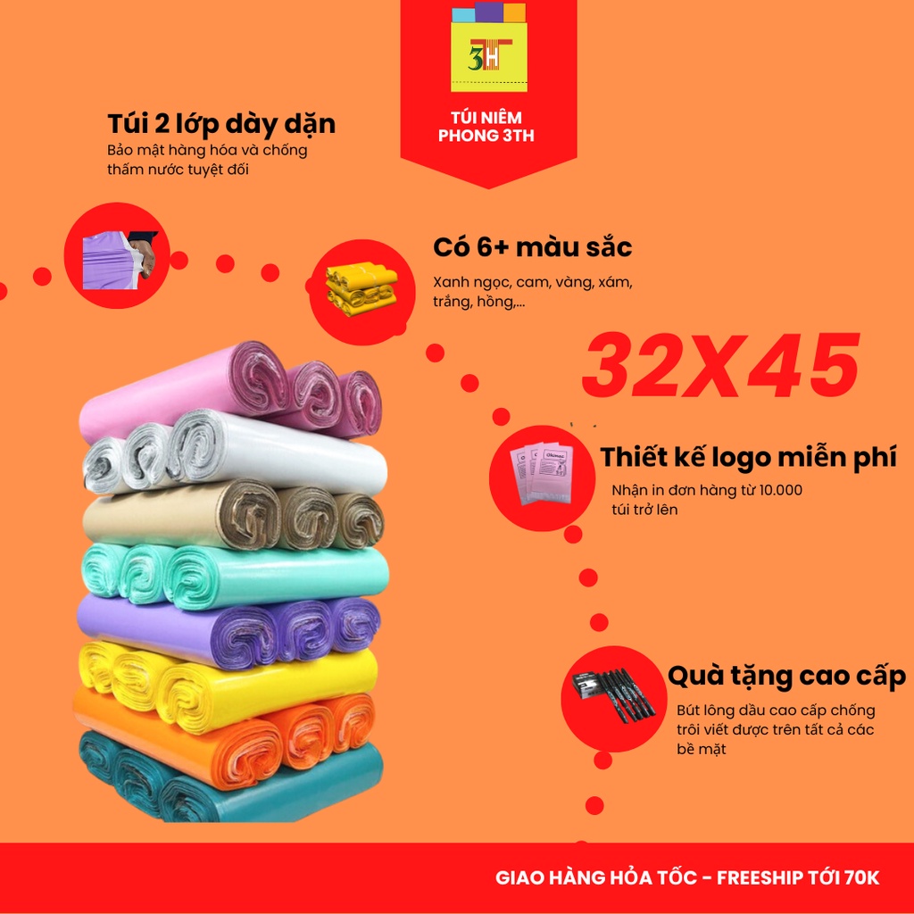 Túi gói hàng, túi đóng hàng tự dính, túi niêm phong Size 32x45 SL 100, PACKINGBAG