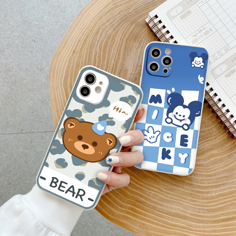 Ốp Lưng Điện Thoại Apple vuông cho 13/12/11Pro/Max Kẻ Caro Mic.key and Bear ốp iphone X/Xs/XR/6/6plus/6s//plus/8plus