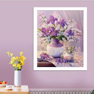 Tranh đính đá bình hoa đẹp 50x40cm( đính kín cả nền)