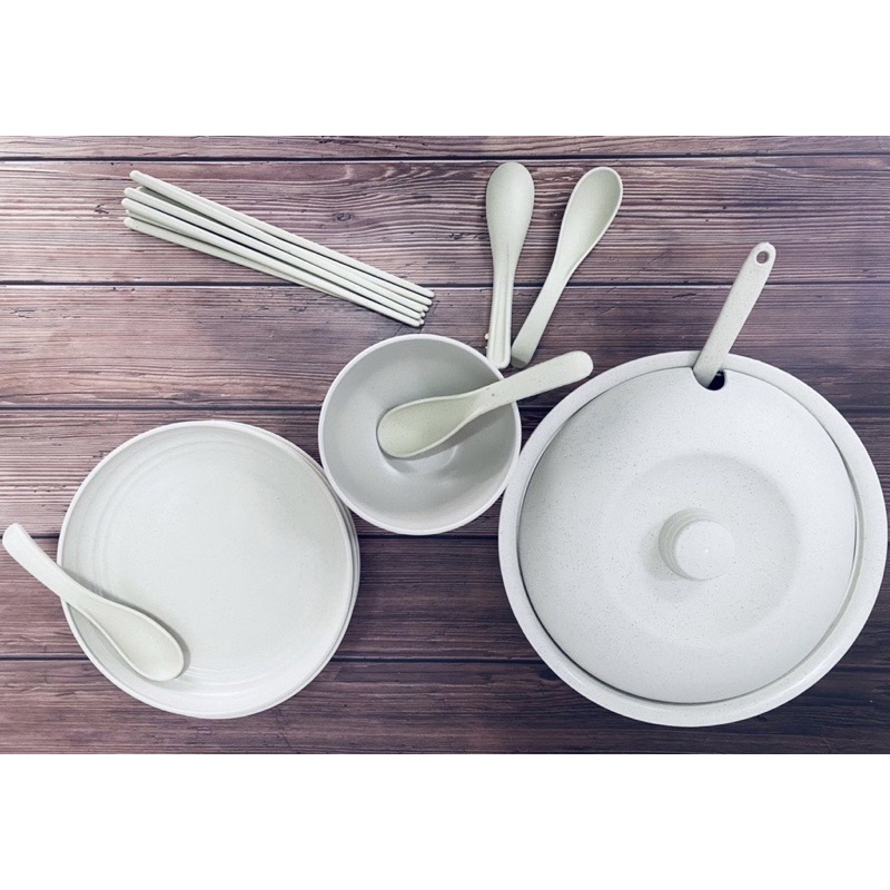 Hàng Loại 1 - Bộ Tô  Chén Muỗng Đĩa Đũa Bằng Lúa Mạch - Combo full 6 Món y hình- HÀNG CÓ SẴN