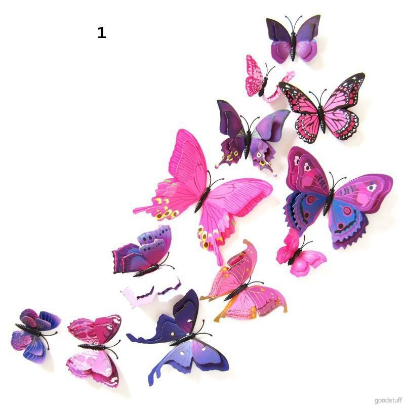 12 nam châm hình bướm 4 cánh trang trí