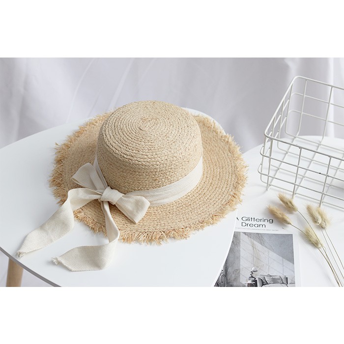 Mũ Cói Chống Nắng Đính Nơ Phong Cách Hàn Quốc Cho Nữ