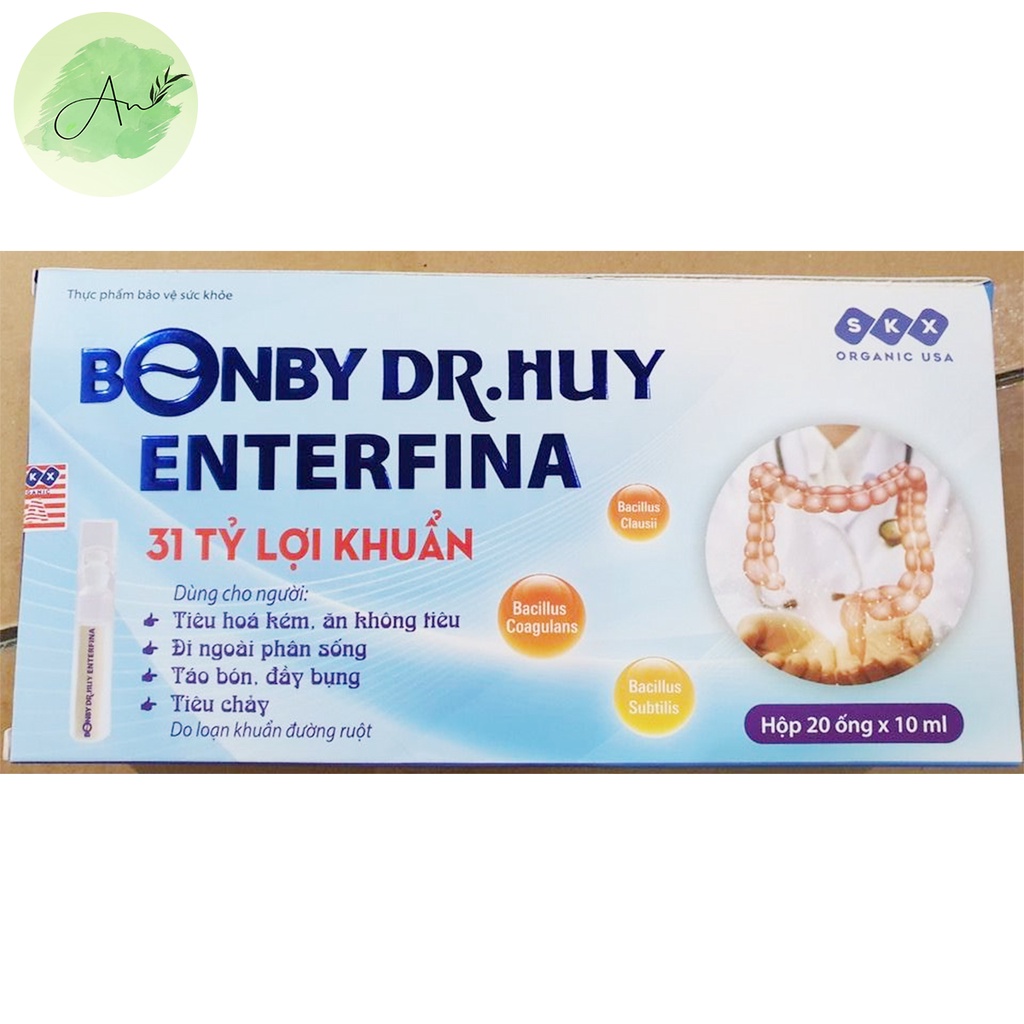 Men vi sinh Bonby Dr.Huy Enterfina bổ sung lợi khuẩn cải thiện hệ vi sinh đường ruột hộp 20 ống x 10ml - AN015