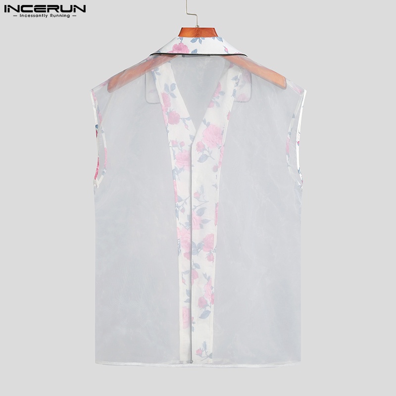 INCERUN Áo Sát Nách Trong Suốt In Hoa Thời Trang Mùa Hè Cho Nam