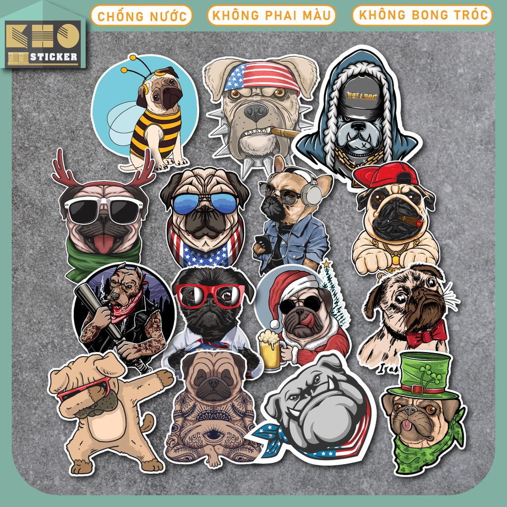 Combo 50 Sticker Chó Mặt Ngầu  chống nước sticker dán laptop, điện thoại, đàn guitar, mũ bảo hiểm, vali. MSP: ST16