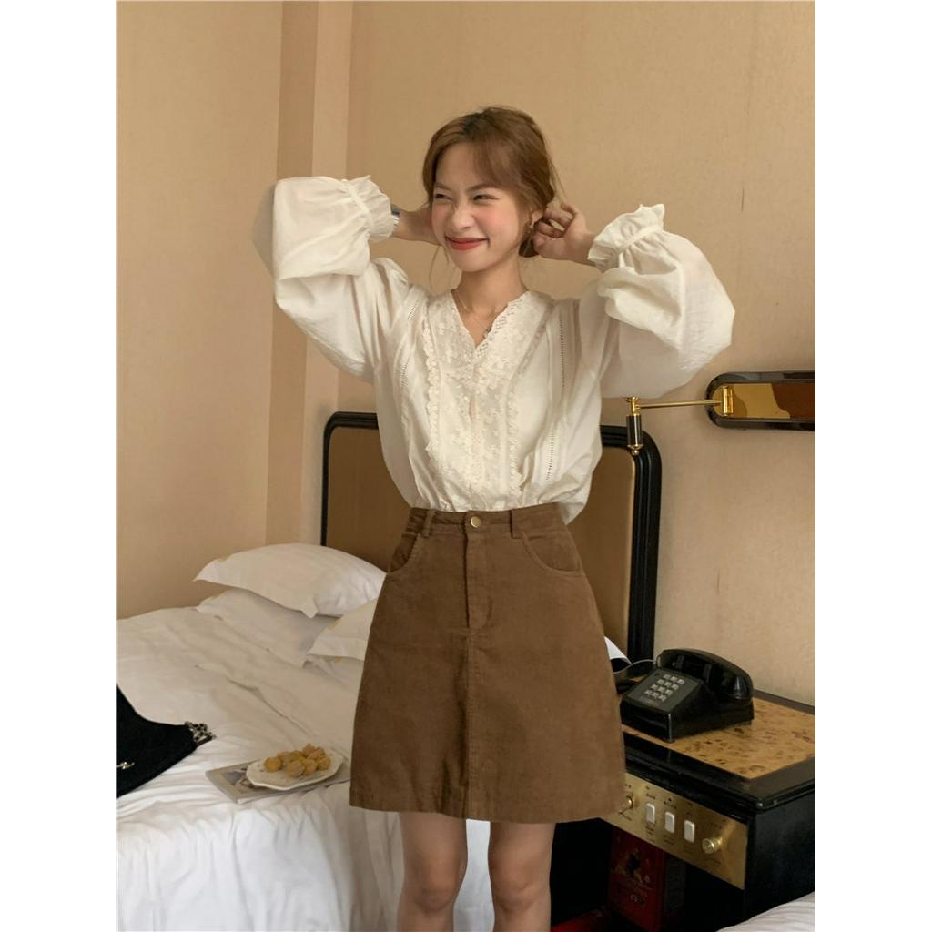 Áo Sơ Mi Dài Tay Vải Tencel Phối Ren Hoa Tinh Tế 57448