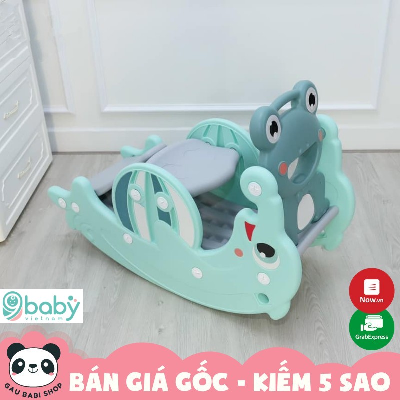 FREE SHIP !!! Đồ chơi cầu trượt 3in1 9Baby Cá Heo MÀU XANH, biến hình bập bênh và cột bóng rổ