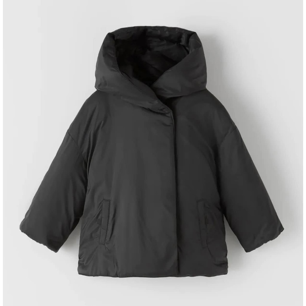 Áo phao đen có mũ 2 túi