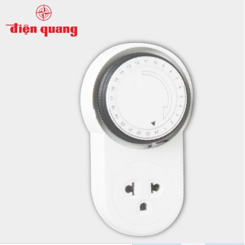 Ổ cắm hẹn giờ Điện Quang ĐQ ESK MT06 WBL 13 ( Điều chỉnh cơ, 1 lỗ - 3 chấu, trắng – đen )