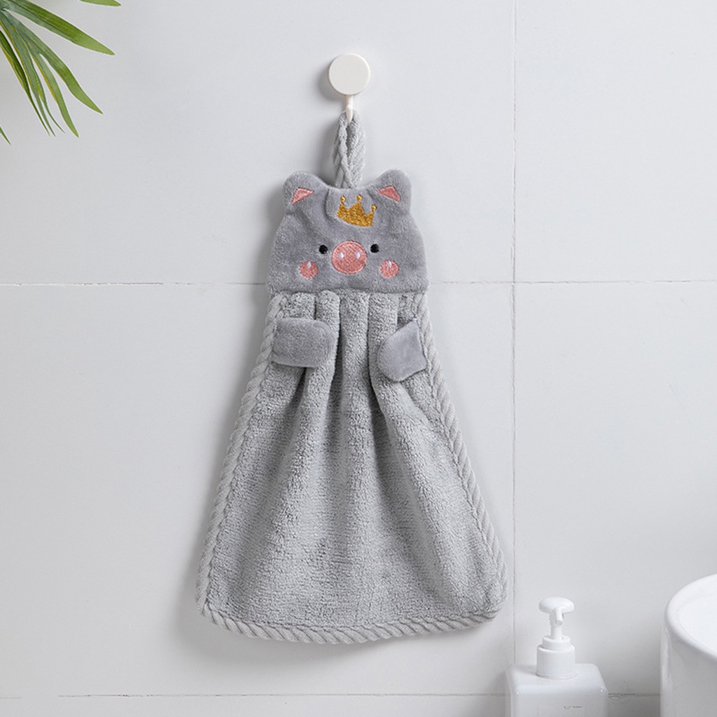 Khăn lau tay treo tường hình chú heo dễ thương kèm dây buộc tiện dụng cho gia đình