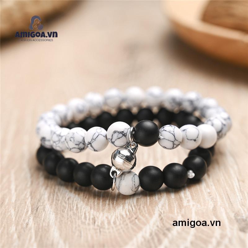 Vòng Tay Chuỗi Hạt Nam Châm Màu Trắng Đen Thời Trang Cho Cặp Đôi