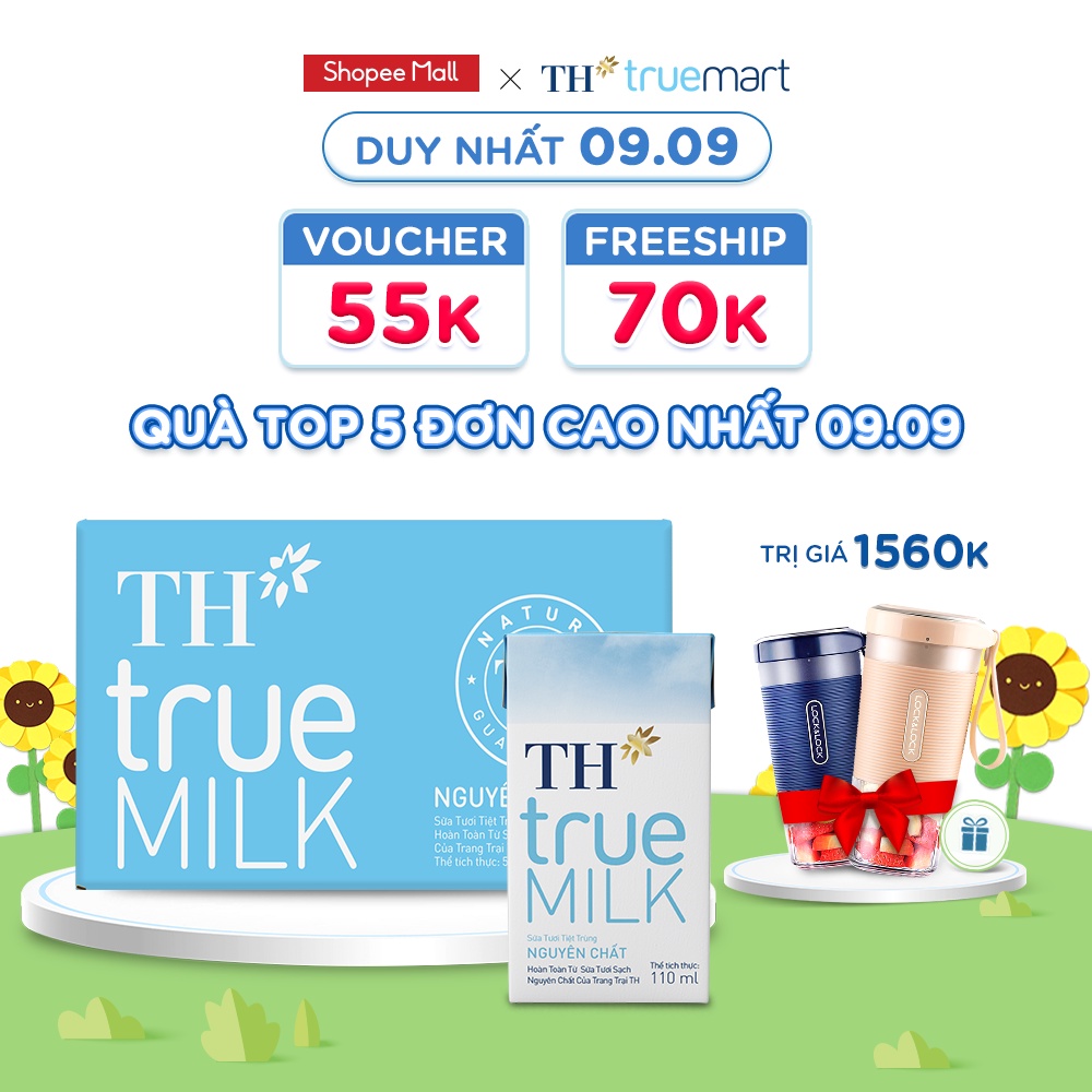 Thùng 48 hộp sữa tươi tiệt trùng nguyên chất TH True Milk 110ml (110ml x 48)
