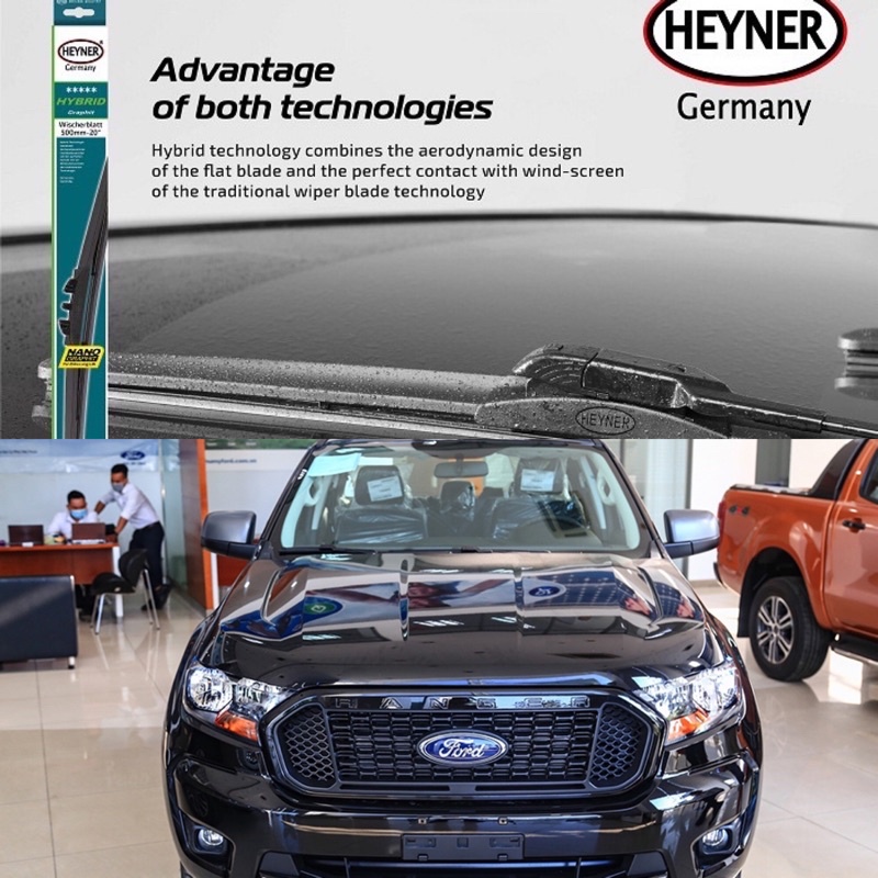Gạt mưa Heyner nano graphit xe ford Ranger 2003-2021( Heyner Đức, xương mềm lõi thép,lưỡi gạt cao su có phủ nano)