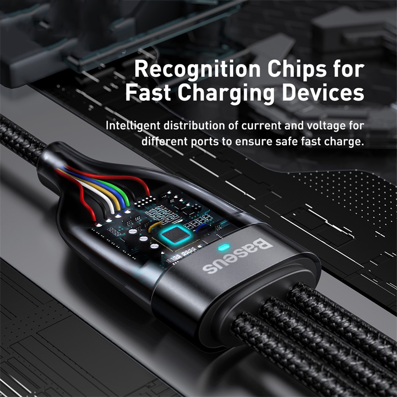 HUAWEI Dây Cáp Sạc Baseus 3 Trong 1 USB Chuyên Dụng Cho iPhone 12 Pro 12 11 XR 100W Xiaomi Redmi note 9 8 Pro Samsung s20 s10 note 10