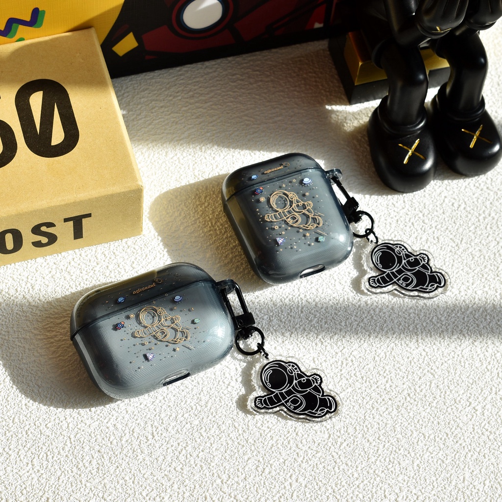 Vỏ Bảo Vệ Hộp Sạc Tai Nghe compatible AirPods 3 Pro compatible AirPods Pro compatible AirPods2 Gen Hình Phi Hành Gia Màu Vàng Trong Mờ 2021