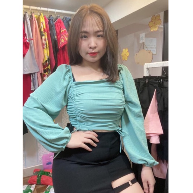 [HCM] [Shop bigsize nữ] Áo Kiểu Bigsize mặc Tết: Áo croptop nhún tay phồng size từ 55kg đến 90kg (L-XL-XXL) Đỏ Bigsize