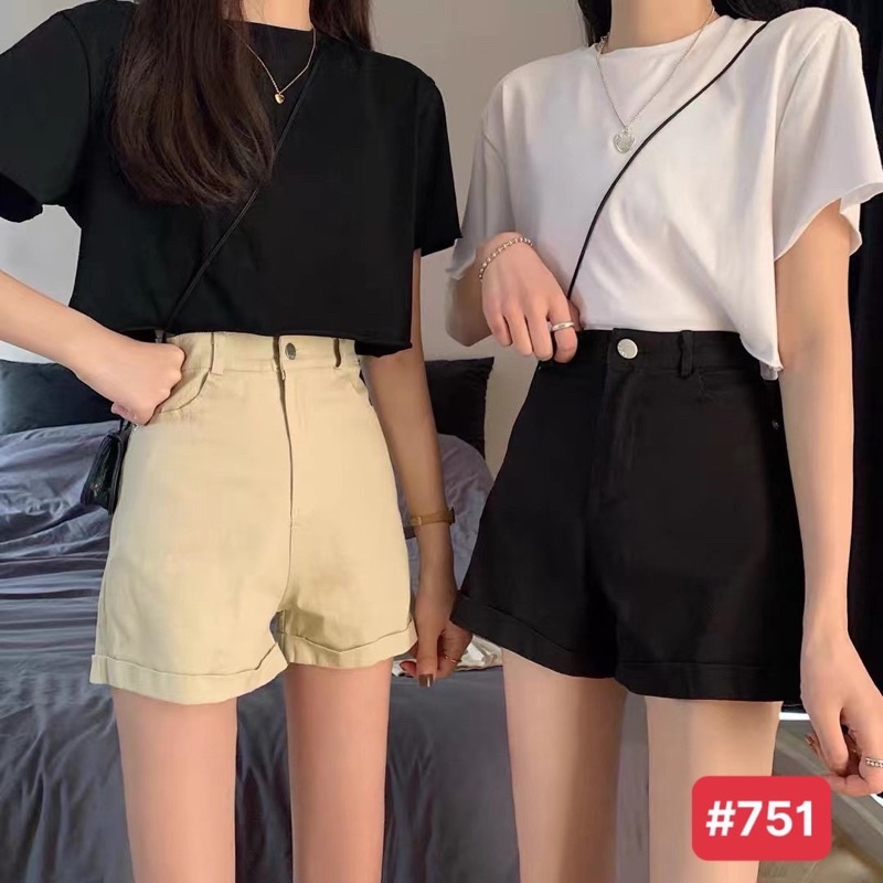 Xả hàng - Quần short bò trơn gập gấu, Quần đùi jean trơn đơn giản QS751 - NhiNhi Shop
