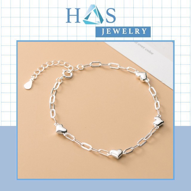 Lắc tay bạc nữ H.A.S hình bốn trái tim trơn 16-18cm - Vòng tay bạc thời trang
