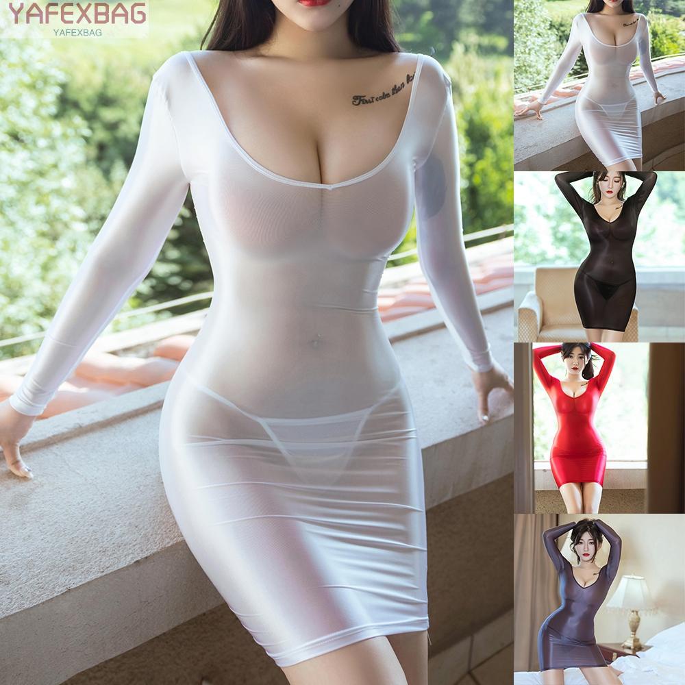 Womens Dress Sleepdress Tight Wet Look Bodycon Clubwear Erotic High Elastic
