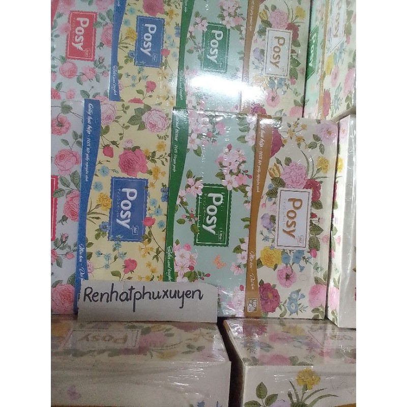hộp giấy ăn 180 tờ Posy cao cấp, mẫu mã đẹp, trắng dày dai
