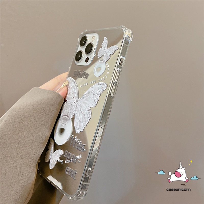 Ốp Điện Thoại Tpu Mềm Tráng Gương Hình Bướm Trắng Thời Trang Cho iPhone 11 XR 7Plus 8Plus X XS Max 12 13 11 Pro Max 7 8 SE 2020