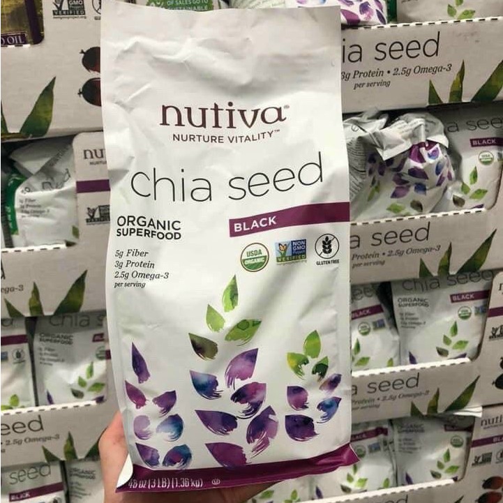 Hạt Chia đen Nutiva Hữu Cơ - Chia Seed Organic Nutiva 1,36kg ( hàng nội địa Mỹ)