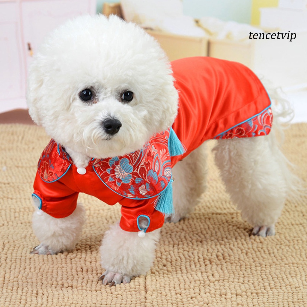Đầm sườn xám vải cotton phối tua rua phong cách Trung Hoa thời trang xuân hè cho thú cưng