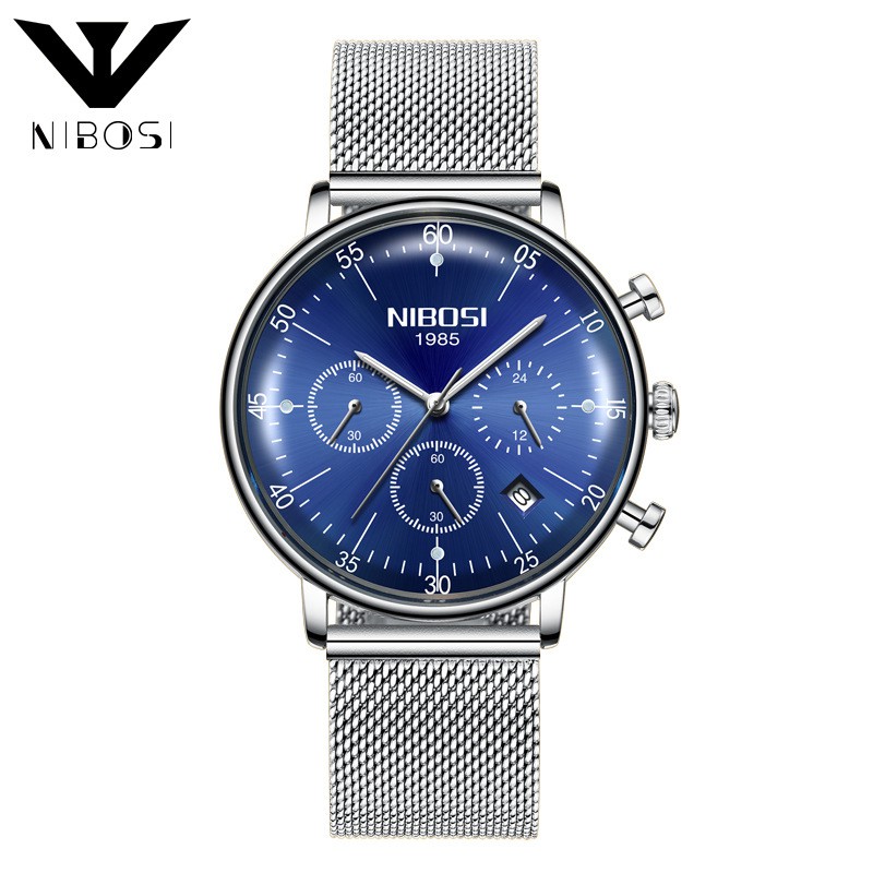 Đồng hồ nam Nibosi 2331 dây lưới nam tính mạnh mẽ