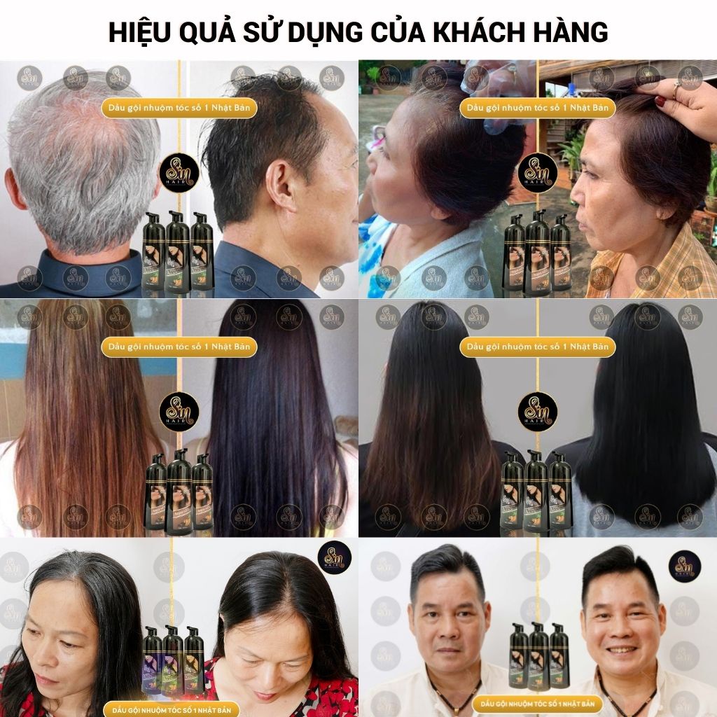 Dầu Gội Phủ Bạc Sin Hair Nhật Bản, Dầu Gội Nhuộm Tóc Thảo Dược Chính Hãng, Gội Là Đen Chai 500ml