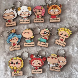 Móc khoá gỗ 12 cung hoàng đạo cute (ảnh thật)