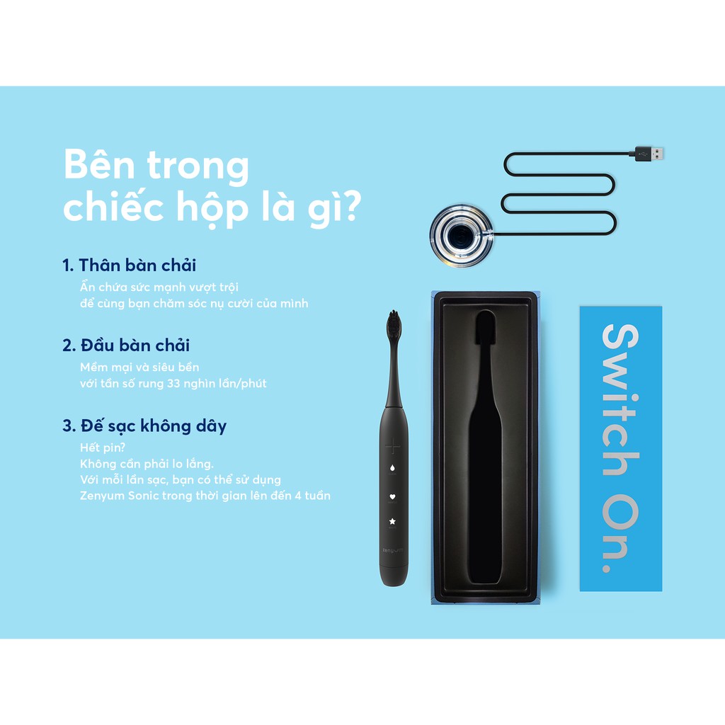 [Chính hãng] Bộ Bàn Chải Điện Zenyum Sonic &amp; 3 Đầu Thay Thế Đen/Trắng/Xanh Dương