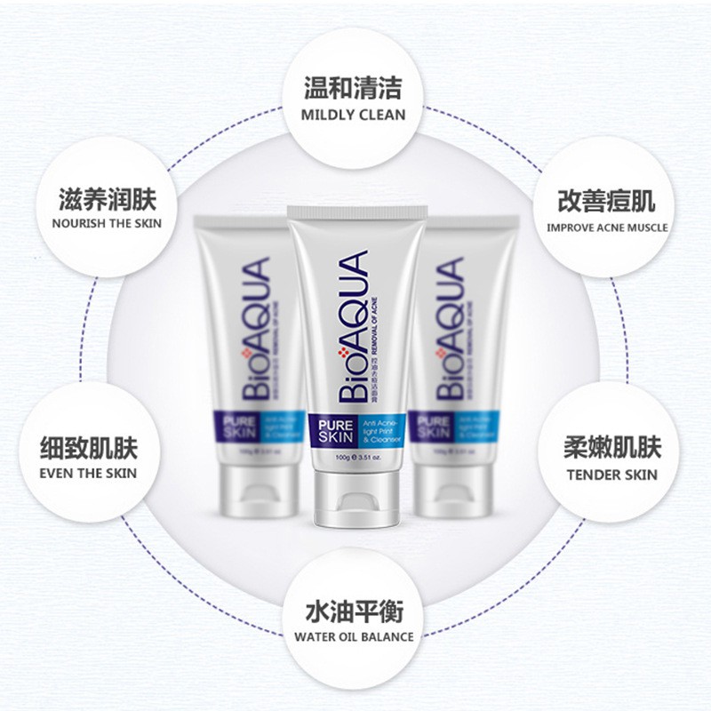 Sữa rửa mặt giảm mụn Pure Skin Anti Acne Cleanser Của Bioaqua