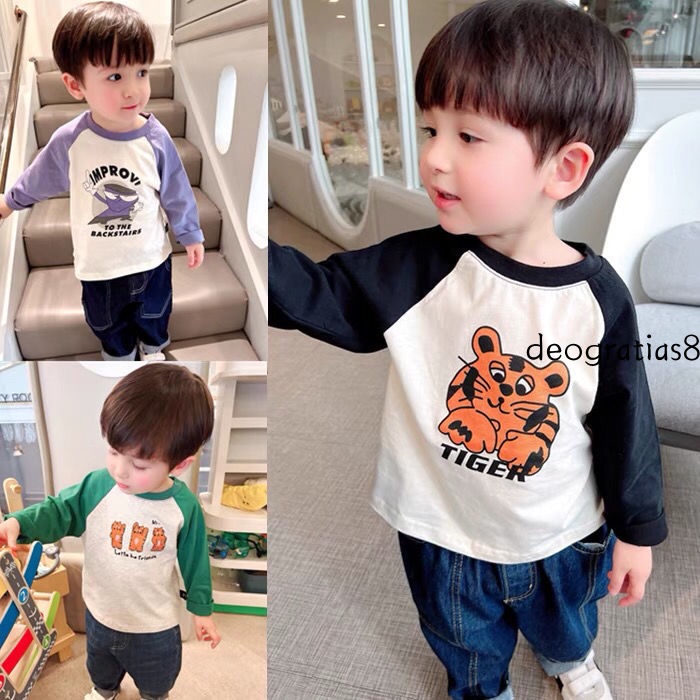 Áo Thun Tay Dài 100% Cotton In Họa Tiết Hoạt Hình Phong Cách Hàn Quốc Thời Trang Xuân Thu 2022 Cho Bé Trai