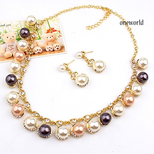 Set Vòng cổ Và Đôi Khuyên Tai Đính Ngọc Trai Nhân Tạo Thời Trang Cho Nữ