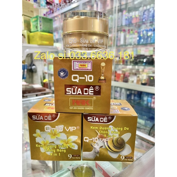 kem ốc sên sữa dê Q-10 vip 9 in 1 trắng da ,chống nắng,lão hoá ,tái tạo da,bảo vệ da,giữ ẩm da hủ 30G