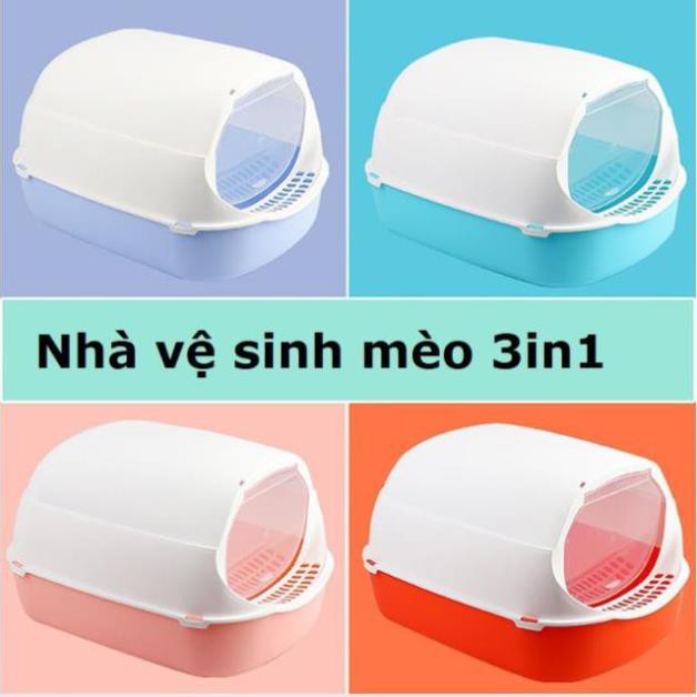 (3in1) Nhà vệ sinh cho mèo nhỏ tiết kiệm cát dạng hộp kín 3 trong 1 size nhỏ đỡ tốn cát mèo