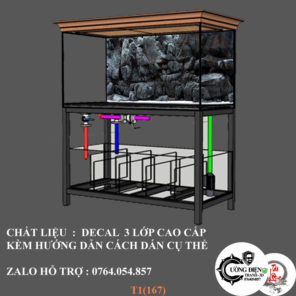 Decal 3D dán bể cá ,có keo sẵn nhiều kích thướt