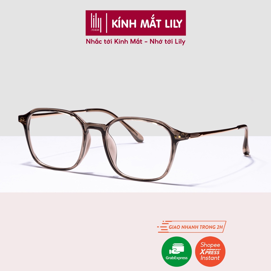 Gọng kính nam nữ Lilyeyewear mắt vuông càng kính kim loại thanh mảnh màu sắc thời trang 00131